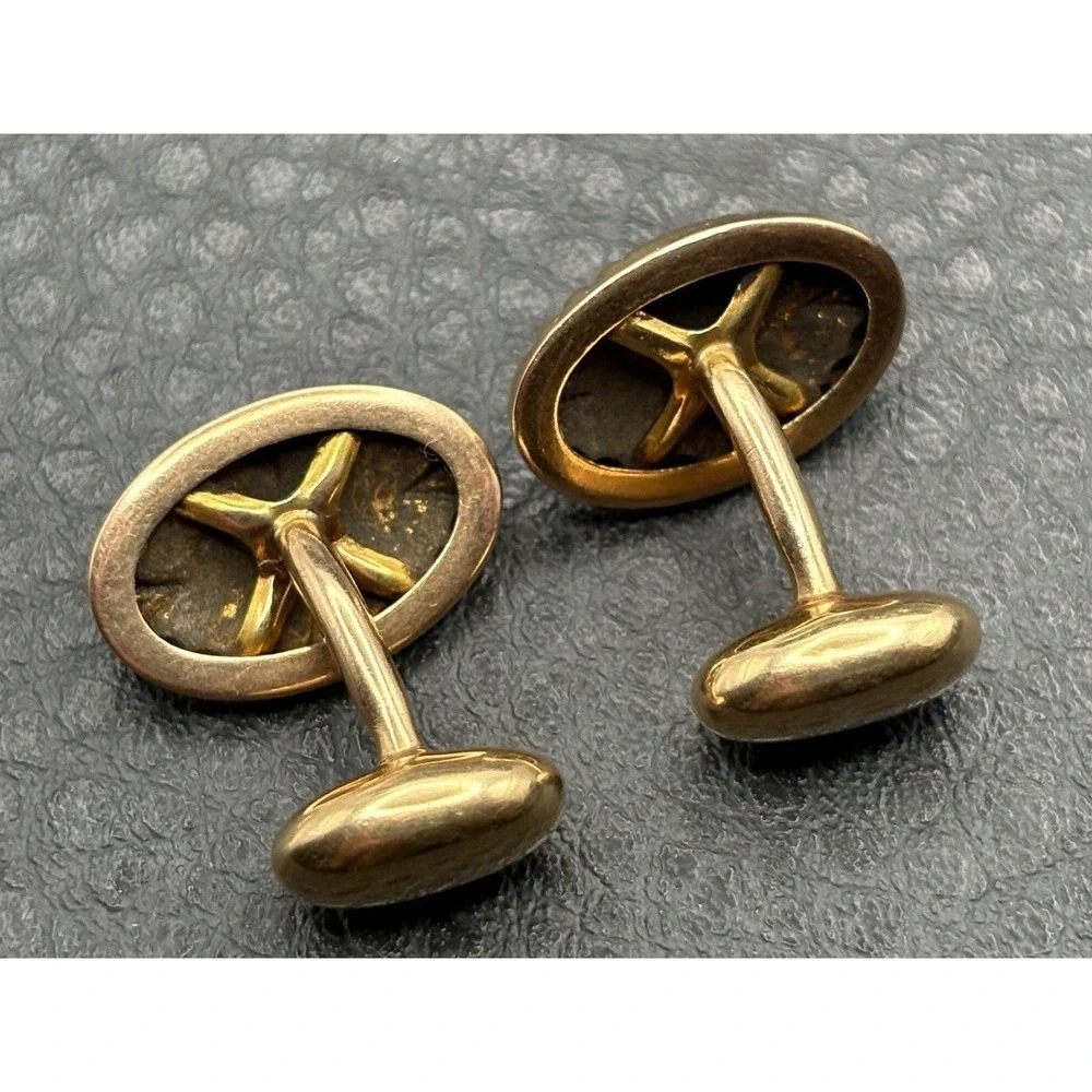 Vintage 14K Solid Yellow Gold Cufflinks Antique Geometric Details READ